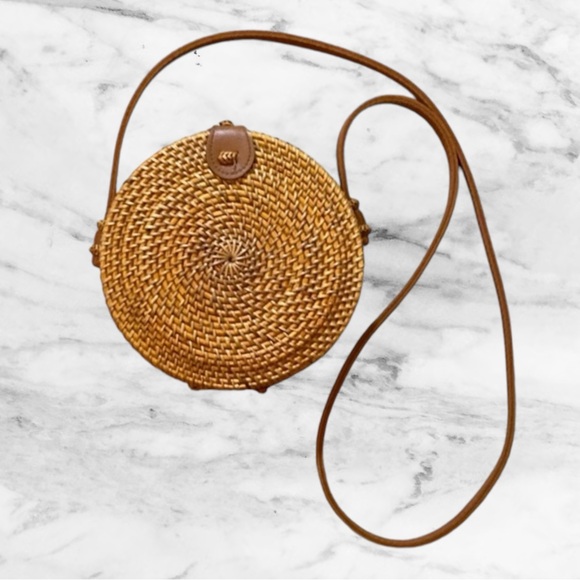 Handbags - Authentic Bali Handwoven Round Rattan Purse - Natural, OS Boho-Chic